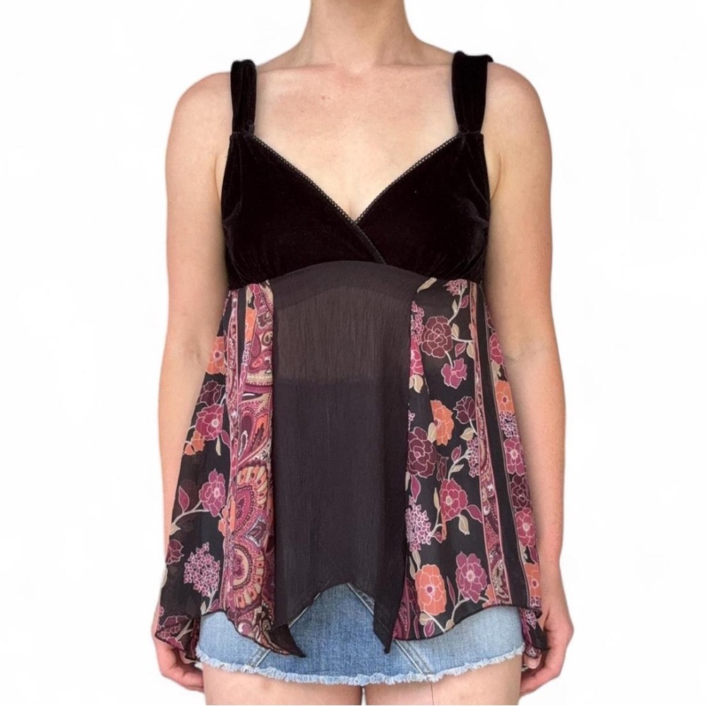 Y2K Flowy Velvet & Sheer Top